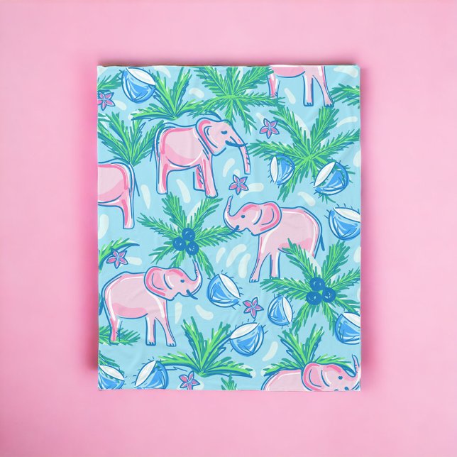 Blue Pink Green Preppy Elephant Fleece Blanket (Creator Uploaded)