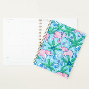 Blue Pink Green Preppy Elephant Planner