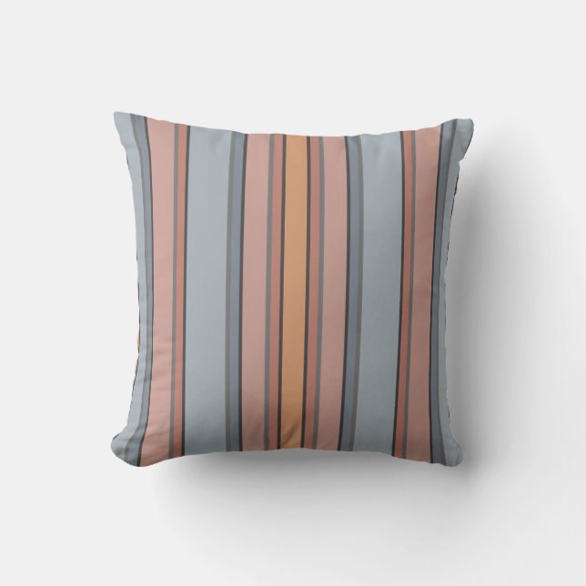 Blue Pink Grey Colour Block Vertical Stripes  Cushion (Front)