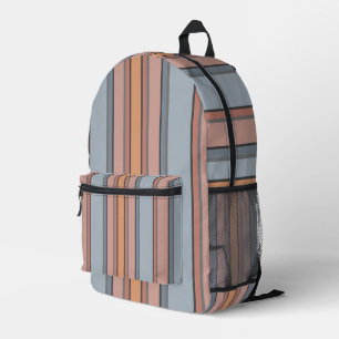 Blue Pink Grey Colour Block Vertical Stripes Printed Backpack