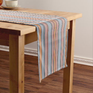 Blue Pink Grey Colour Block Vertical Stripes Short Table Runner