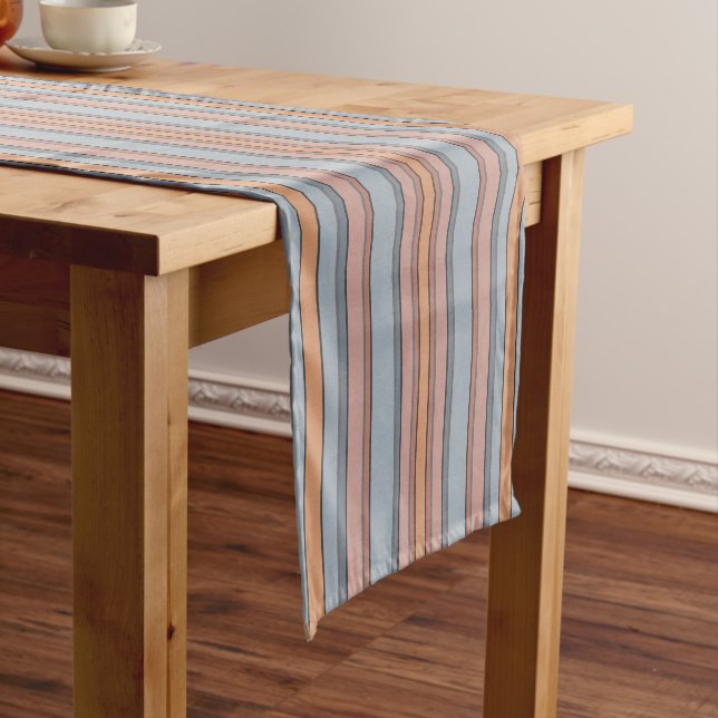 Blue Pink Grey Colour Block Vertical Stripes  Short Table Runner (In Situ)