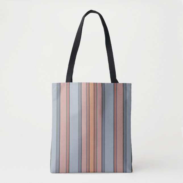 Blue Pink Grey Colour Block Vertical Stripes  Tote Bag (Front)
