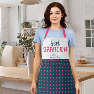 Blue Pink Heart Pattern Best Grandma Mother`s Day Apron