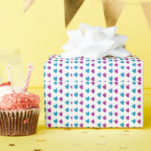 blue pink heart watercolor add name birthday wrapping paper