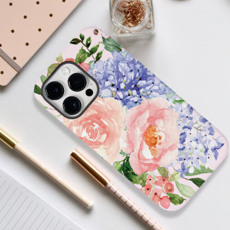 Blue Pink Hydrangea Peony Spring Flower Floral iPhone 14 Pro Max Case