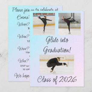 Blue & Pink Ice Skating Glide to Graduation Party Invitation