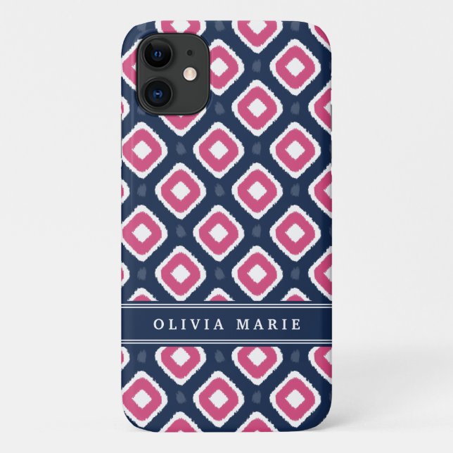 Blue Pink Ikat Mod Pattern with Name Case-Mate iPhone Case (Back)