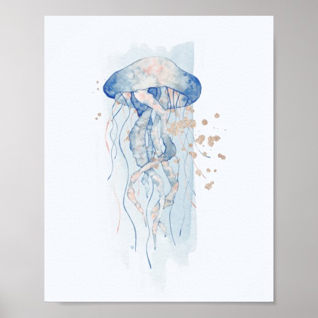 Blue & Pink Jellyfish Ocean Themed Aquatic Poster (Front)