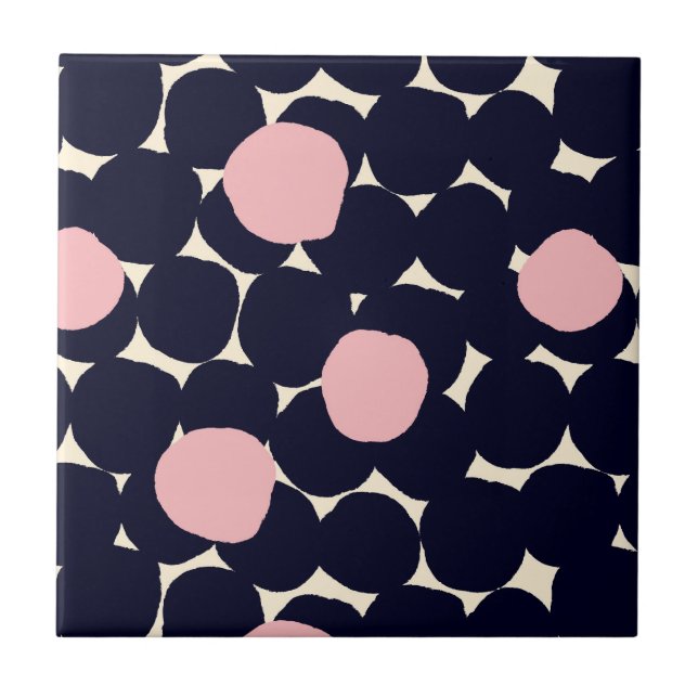 Blue & Pink Large Dot Pattern Ceramic Tile (Front)