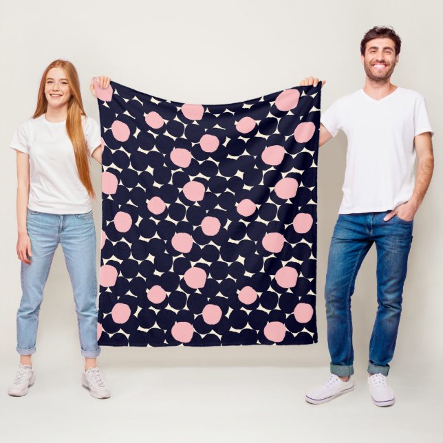 Blue & Pink Large Dot Pattern Fleece Blanket (In Situ)