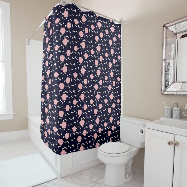 Blue & Pink Large Dot Pattern Shower Curtain (In Situ)