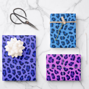 Blue Pink Lavender Leopard Animal Skin Pattern  Wrapping Paper Sheet