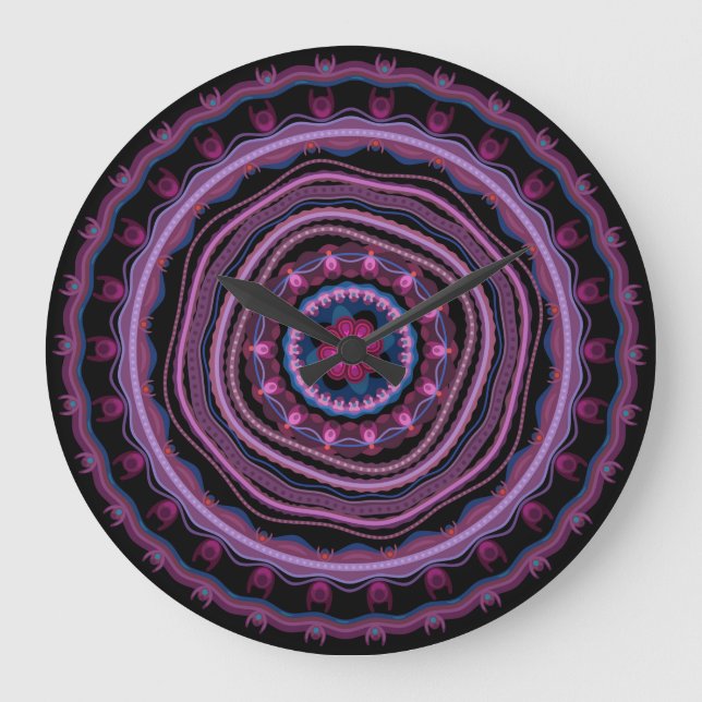 Blue Pink Lilac Mandala Large Clock (Front)