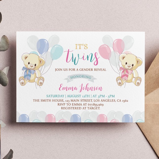 Blue Pink Little Teddy Bear Baby Shower Invitation (Creator Uploaded)
