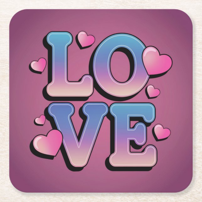 Blue Pink LOVE Purple Coaster Set (Front)