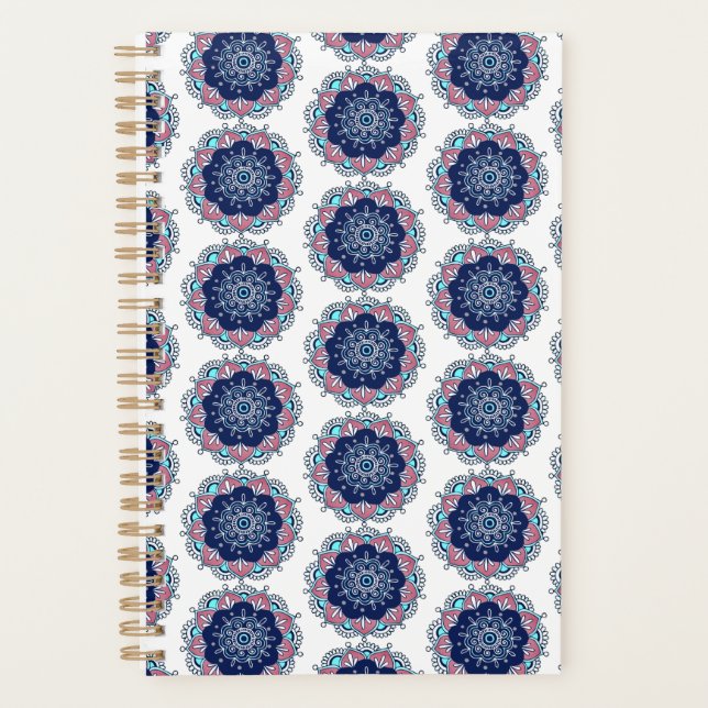 Blue Pink Mandala Pattern Boho Planner (Front)