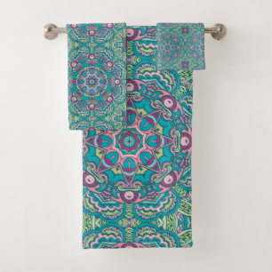 Blue Pink Mandalas Towel Set