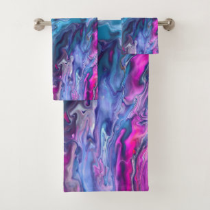 Blue & Pink Marble Acrylic Abstraction Bath Towel Set
