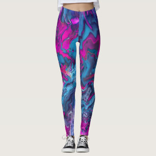 Blue & Pink Marble Acrylic Abstraction Leggings