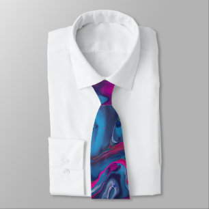 Blue & Pink Marble Acrylic Abstraction   Tie