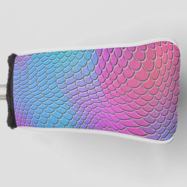 Blue Pink mermaid scales, fish scale Golf Head Cover (Front)