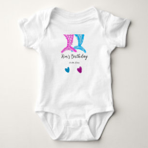blue pink mermaid watercolor add name birthday  baby bodysuit
