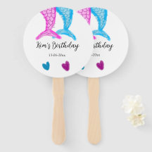 blue pink mermaid watercolor add name birthday 