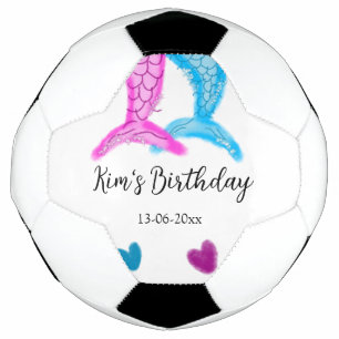 blue pink mermaid watercolor add name birthday  soccer ball