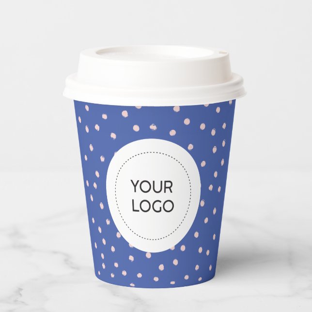 Blue & Pink Minimal Business Logo Custom Paper Cups (Front)