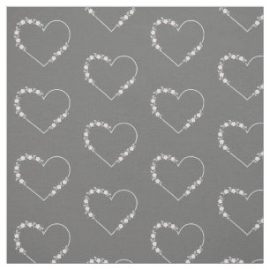Blue & Pink Minimalist Floral Heart on Gray Fabric