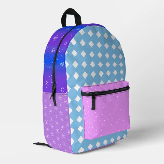 Blue pink mix pattern eccentric Backpack (Back Corner Left)