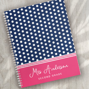 Blue Pink Monogram Polka Dot Spotty Notebook