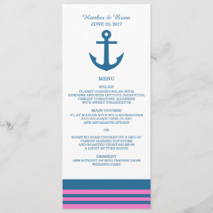 Blue Pink Nautical Anchor Wedding Menu
