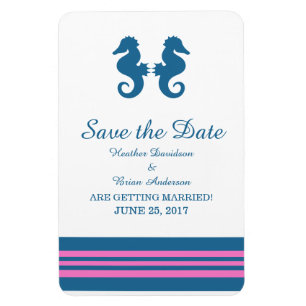 Blue Pink Nautical Seahorse Save the Date Magnet