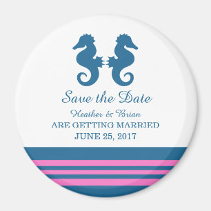 Blue Pink Nautical Seahorse Save the Date Magnet