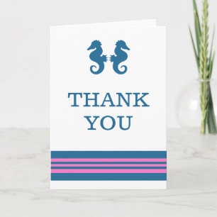 Blue Pink Nautical Seahorse Thank You Card