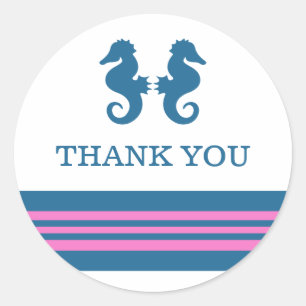 Blue Pink Nautical Seahorse Thank You Stickers