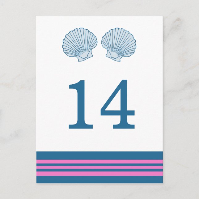 Blue Pink Nautical Seashells Table Postcard (Front)