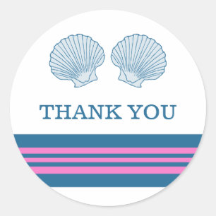 Blue Pink Nautical Seashells Thank You Stickers