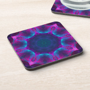 Blue & Pink Neon Dark Kaleidoscope Gradient Coaster