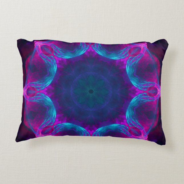 Blue & Pink Neon Dark Kaleidoscope Gradient Decorative Cushion (Back)