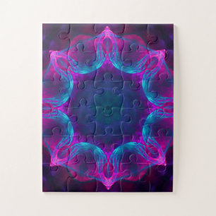 Blue & Pink Neon Dark Kaleidoscope Gradient Jigsaw Puzzle