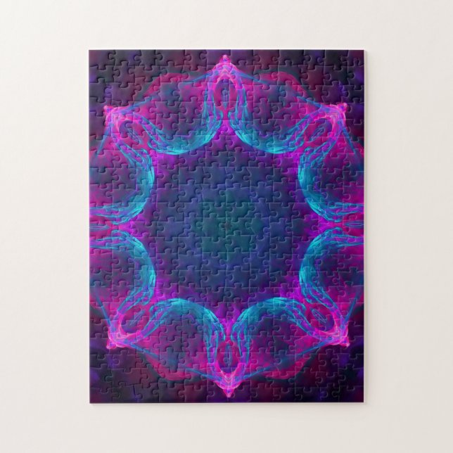 Blue & Pink Neon Dark Kaleidoscope Gradient Jigsaw Puzzle (Vertical)