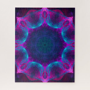 Blue & Pink Neon Dark Kaleidoscope Gradient Jigsaw Puzzle