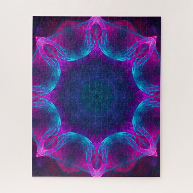 Blue & Pink Neon Dark Kaleidoscope Gradient Jigsaw Puzzle (Vertical)