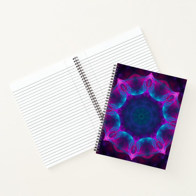 Blue & Pink Neon Dark Kaleidoscope Gradient Notebook (Inside)