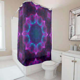 Blue & Pink Neon Dark Kaleidoscope Gradient Shower Curtain