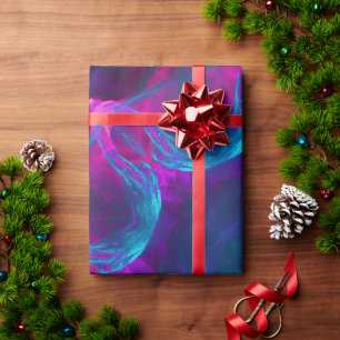 Blue & Pink Neon Dark Kaleidoscope Gradient Wrapping Paper