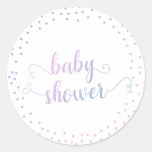 Blue & Pink Ombré Confetti Typography Baby Shower Classic Round Sticker